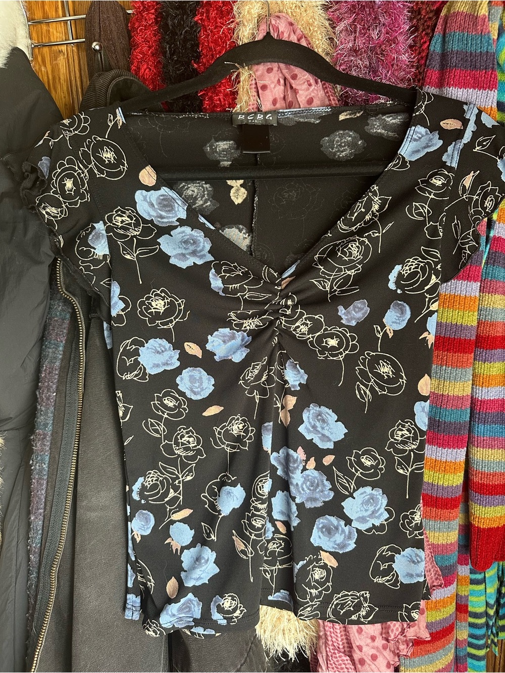BCBG Black Floral with Blue and Cream Accents